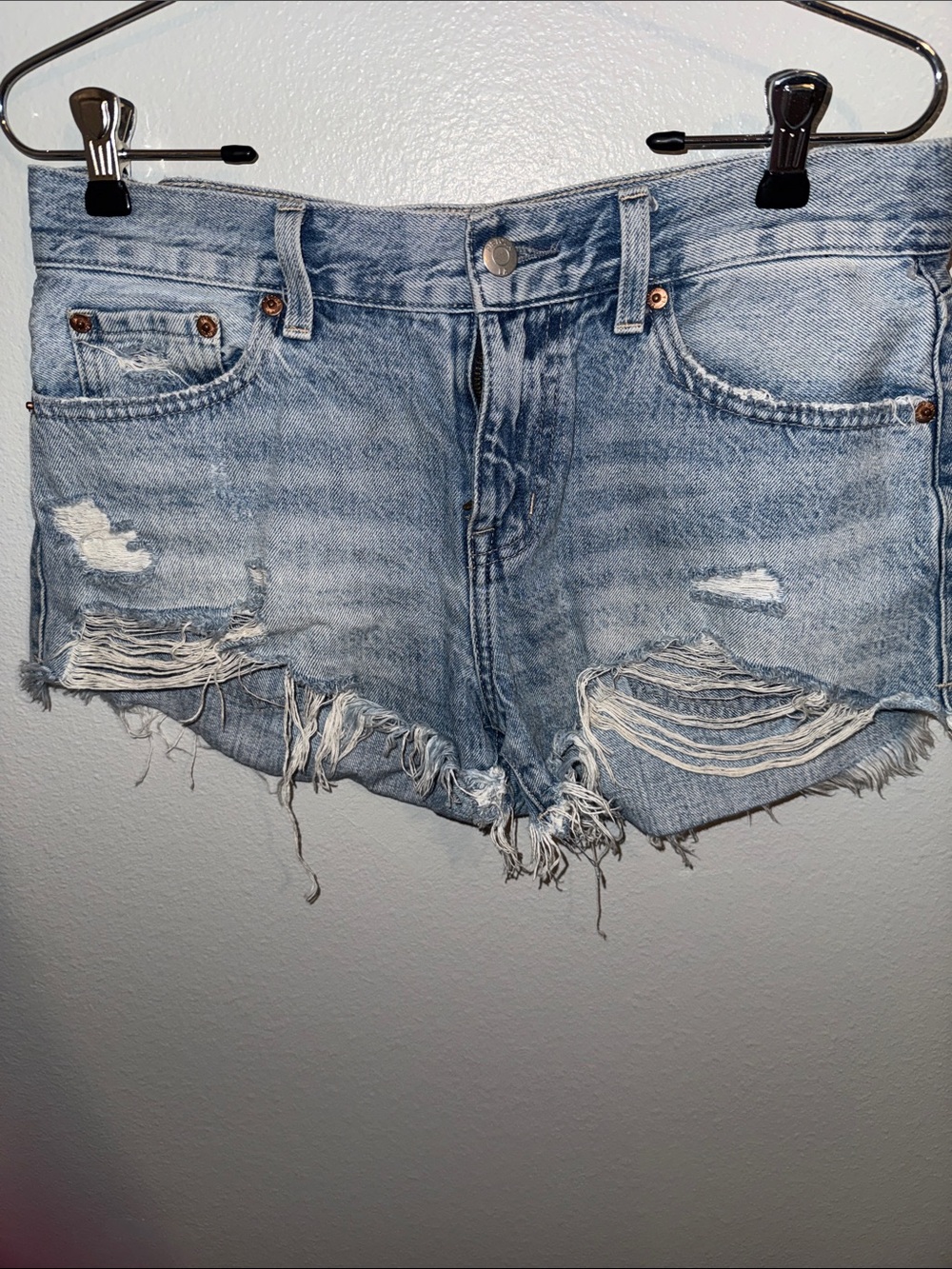 pistola Light Wash Distressed Denim Shorts